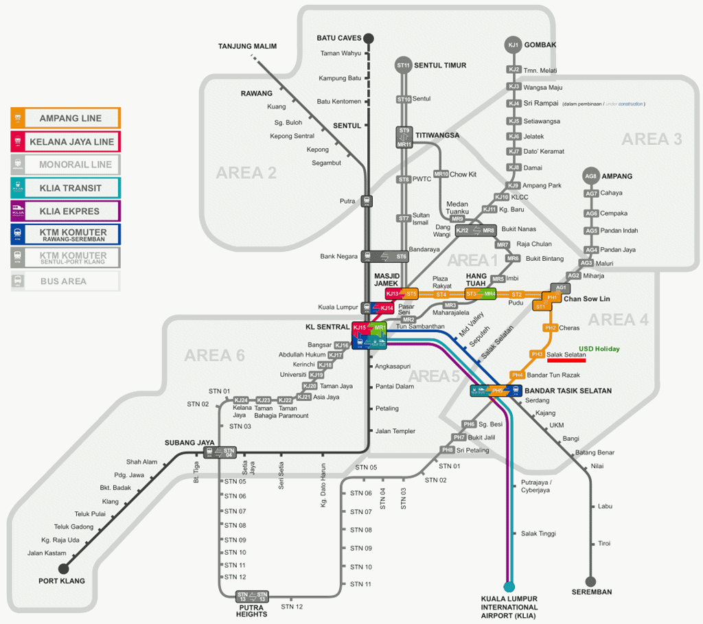 Mapa de transportes Kuala Lumpur