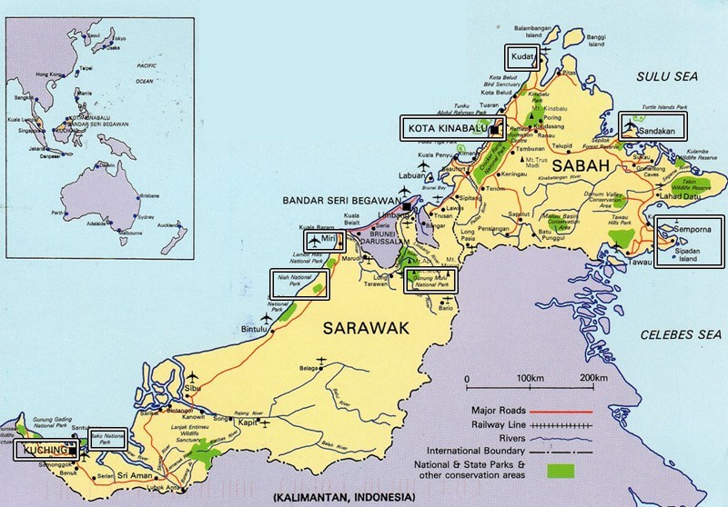 Mapa de la isla de Borneo