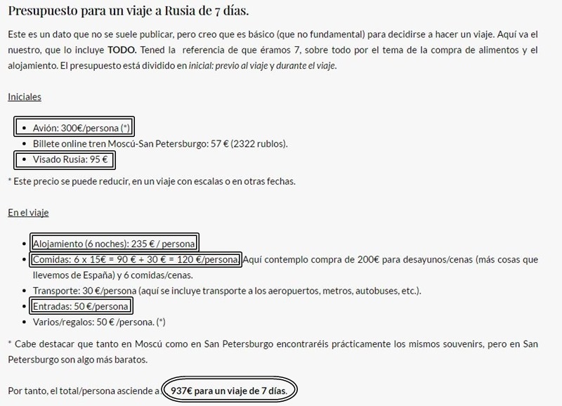 Presupuesto de 7 días en Rusia