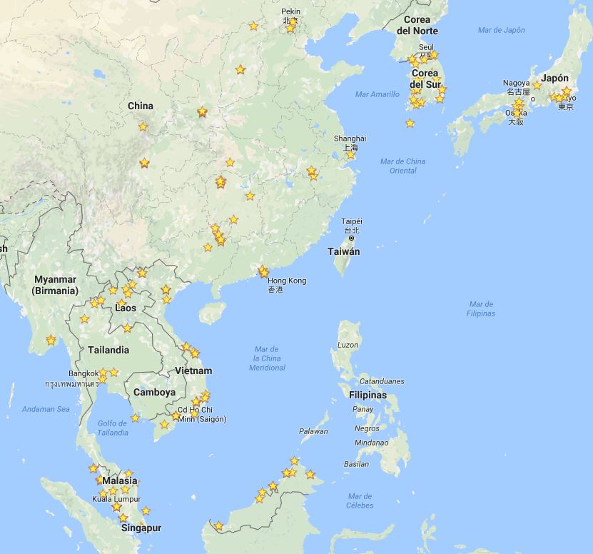 Vista de mi mapa de favoritos del Sudeste Asiático