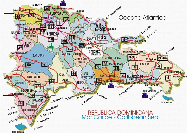 Mapa de carreteras en República Dominicana